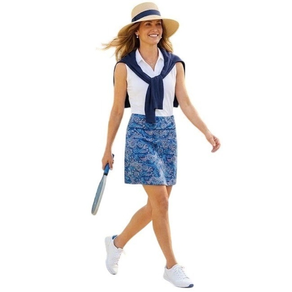Moteepi Women's 2XL Blue Paisley Athletic Skort Tennis Golf Pickleball Pocket